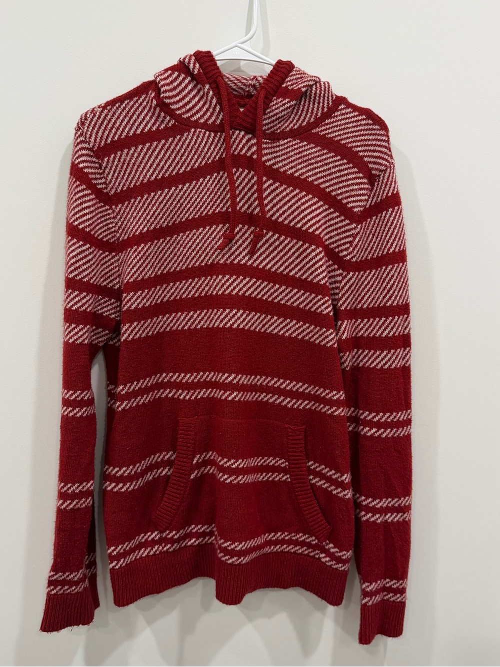 Hollister Red and White Striped Hoodie Sweater